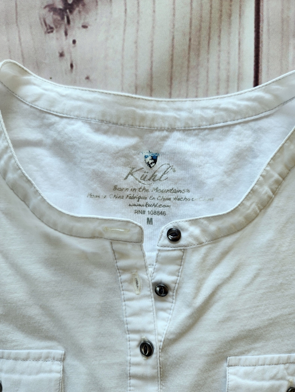 Kuhl "Khloe" Organic Cotton Henley Shirt 3/4 Sleeve White | Women's Size M - Picture 8 of 9